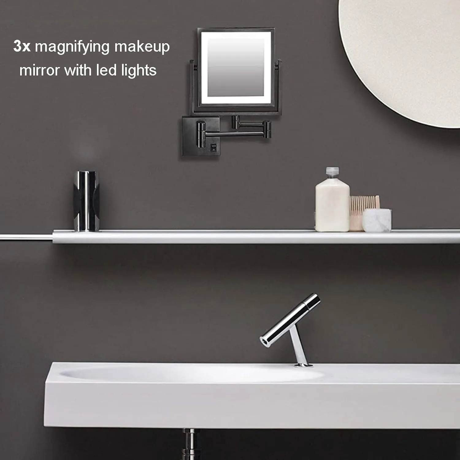 3X Magnifying Makeup Mirror with Lights, Portable Cosmetic Mirror, Rechargeable Double-Sided Folding Extendable, for Bedroom Bathroom Hotel