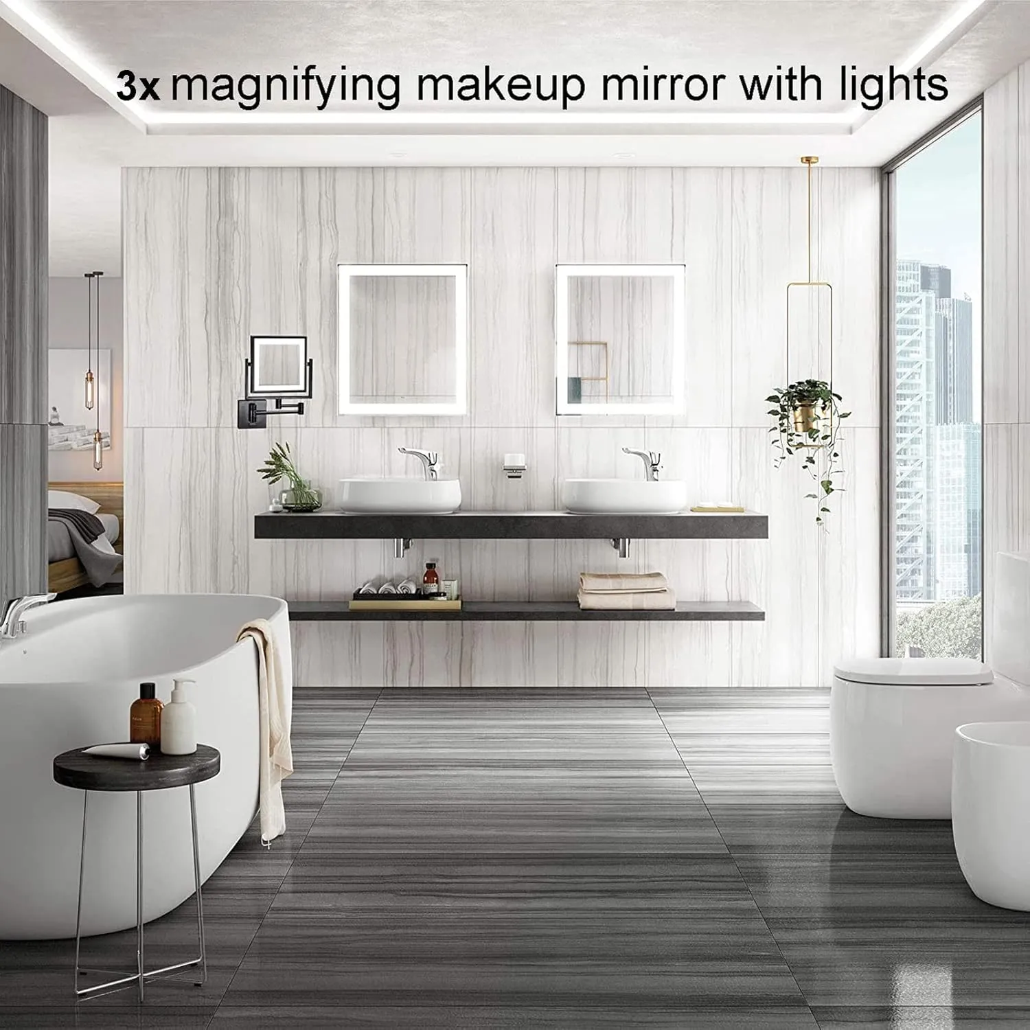 3X Magnifying Makeup Mirror with Lights, Portable Cosmetic Mirror, Rechargeable Double-Sided Folding Extendable, for Bedroom Bathroom Hotel