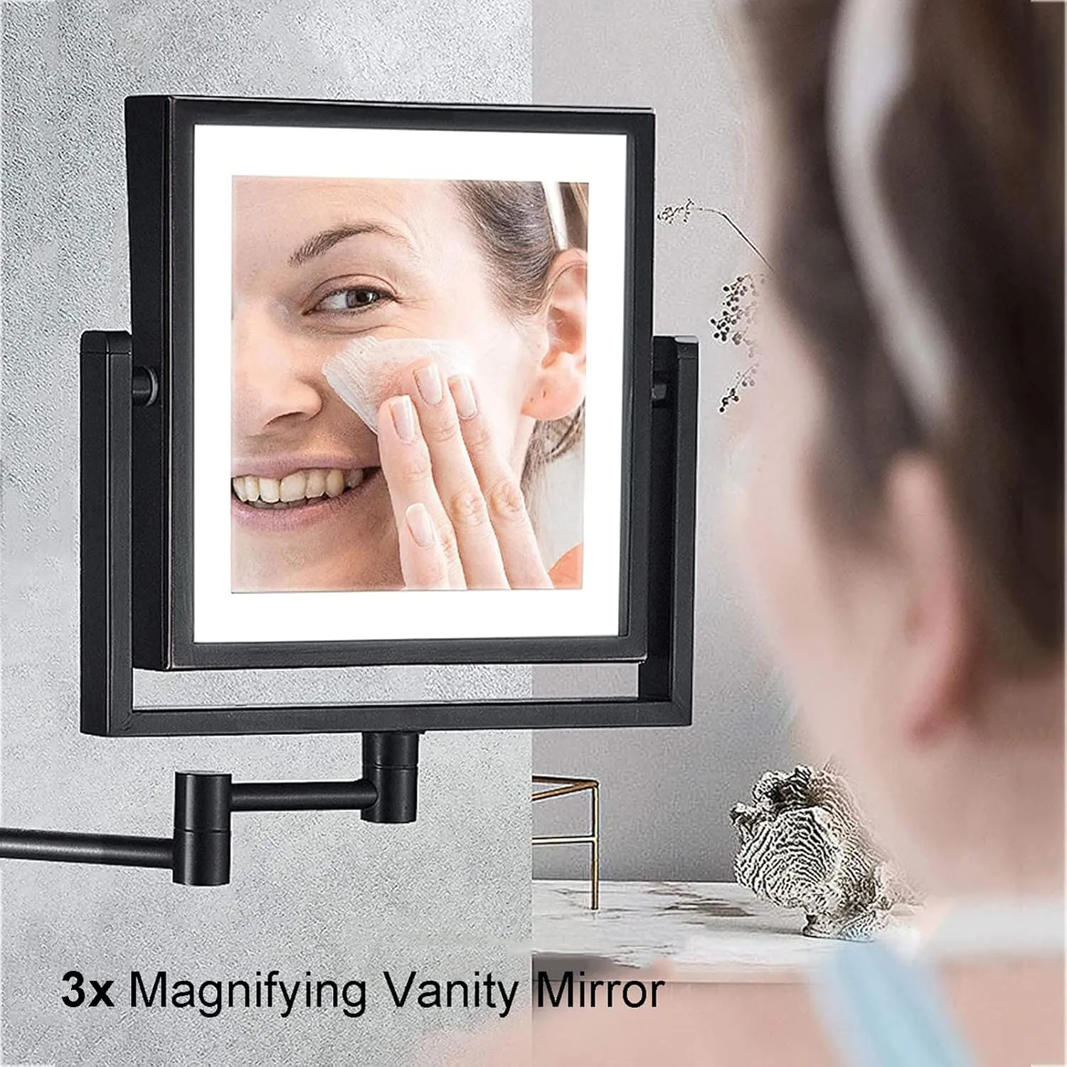 3X Magnifying Makeup Mirror with Lights, Portable Cosmetic Mirror, Rechargeable Double-Sided Folding Extendable, for Bedroom Bathroom Hotel
