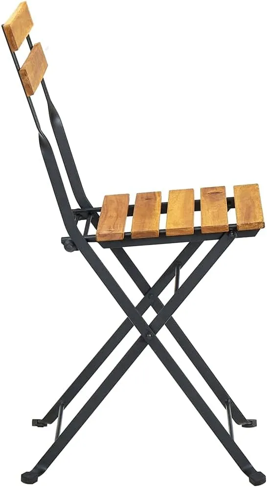4-Pack Folding Bistro Chairs Solid Acacia Wood and Steel Frame for Patio Dining Room Garden Outdoor Furniture