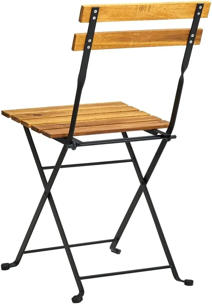 4-Pack Folding Bistro Chairs Solid Acacia Wood and Steel Frame for Patio Dining Room Garden Outdoor Furniture
