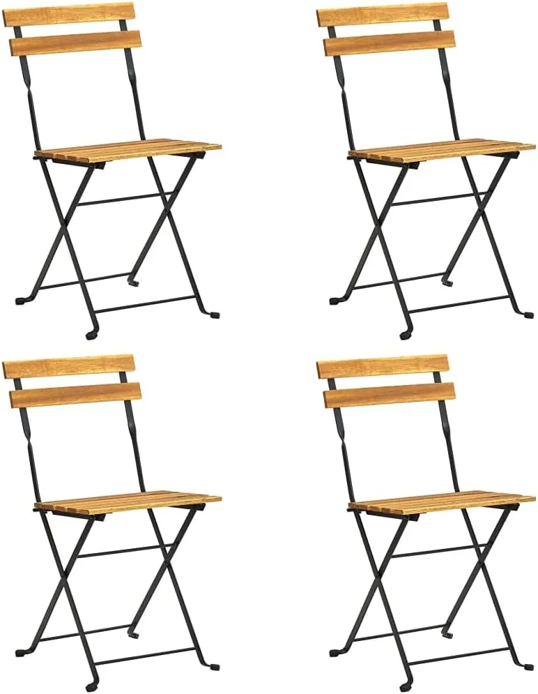 4-Pack Folding Bistro Chairs Solid Acacia Wood and Steel Frame for Patio Dining Room Garden Outdoor Furniture