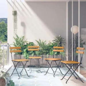 4-Pack Folding Bistro Chairs Solid Acacia Wood and Steel Frame for Patio Dining Room Garden Outdoor Furniture