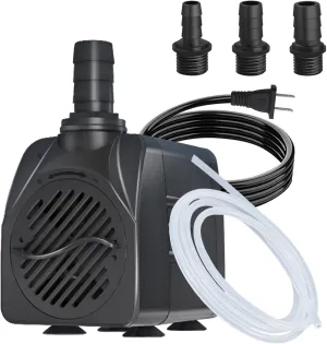400GPH Auto-Shut-OFF Submersible Pond Pump (1500L/H 25W) Ultra Quiet Fountain Water Pump with 6.5ft High Lift, 3 Nozzles for Aquarium, Fish Tank, Pond, Hydroponics, Statuary,Water Feature.
