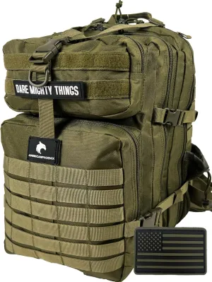 45L Elite Tactical Backpack | 3X Stronger Work & Military Backpack | Water Resistant and Heavy Duty | 3 Day MOLLE Bug Out Bag (Olive Green)