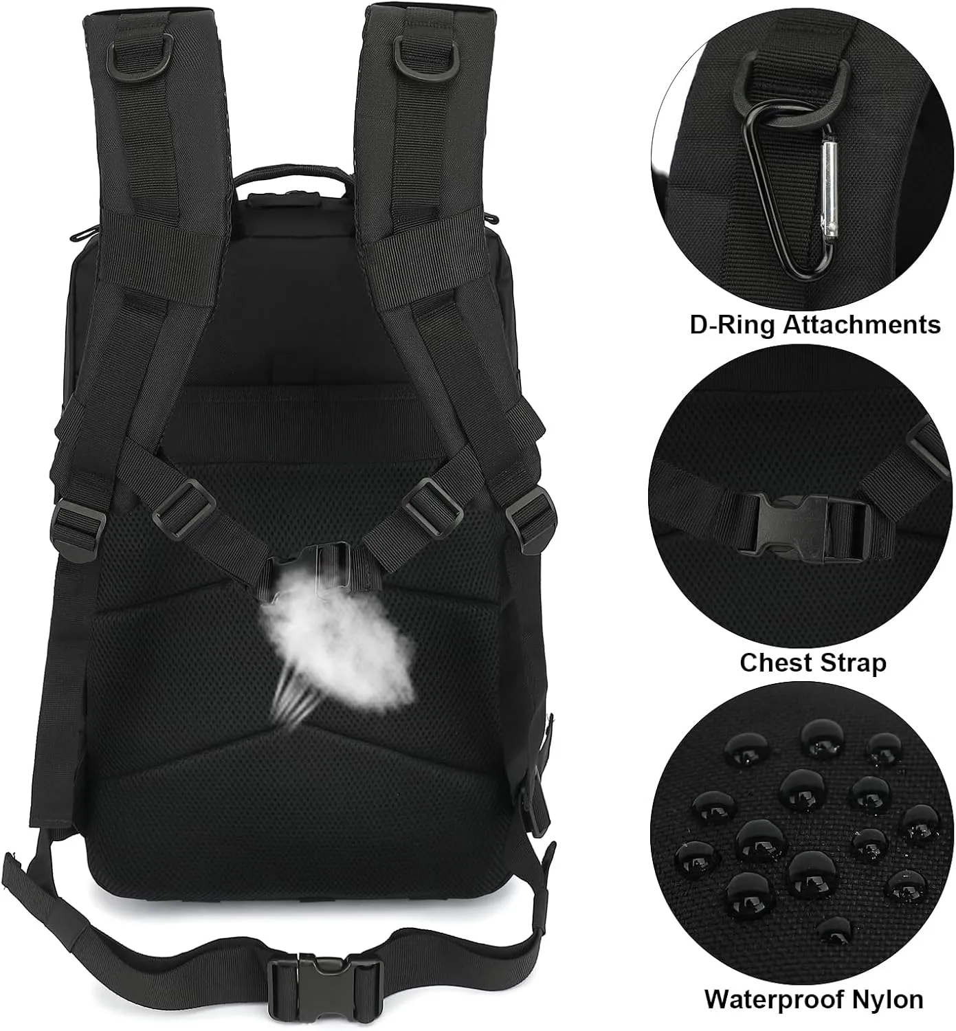 45L Military Tactical Backpack for Men Women, 3 Day Assault Pack Army Camping Molle Bag Hiking Backpacks (Black)
