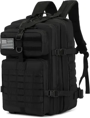 45L Military Tactical Backpack for Men Women, 3 Day Assault Pack Army Camping Molle Bag Hiking Backpacks (Black)