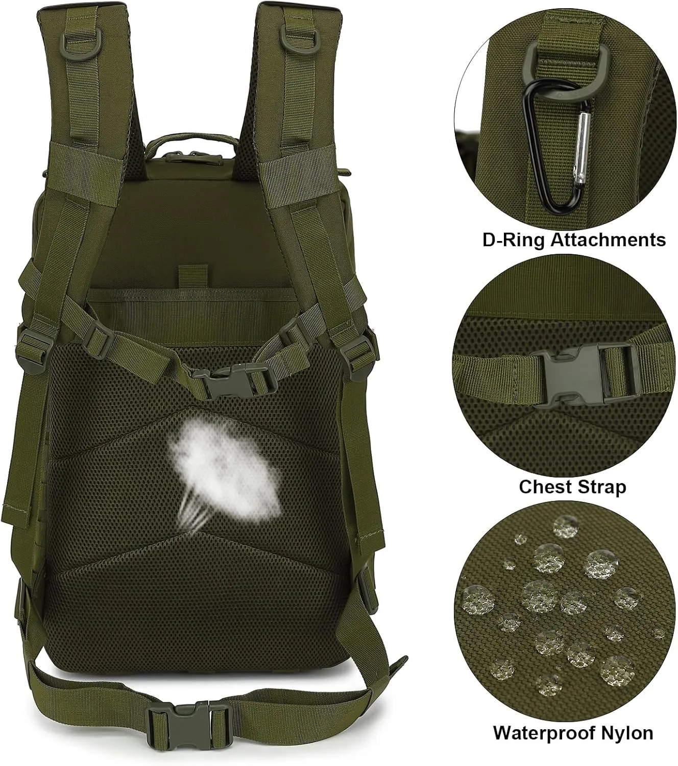 45L Military Tactical Backpack for Men Women, 3 Day Assault Pack Army Camping Molle Bag Hiking Backpacks (Green)