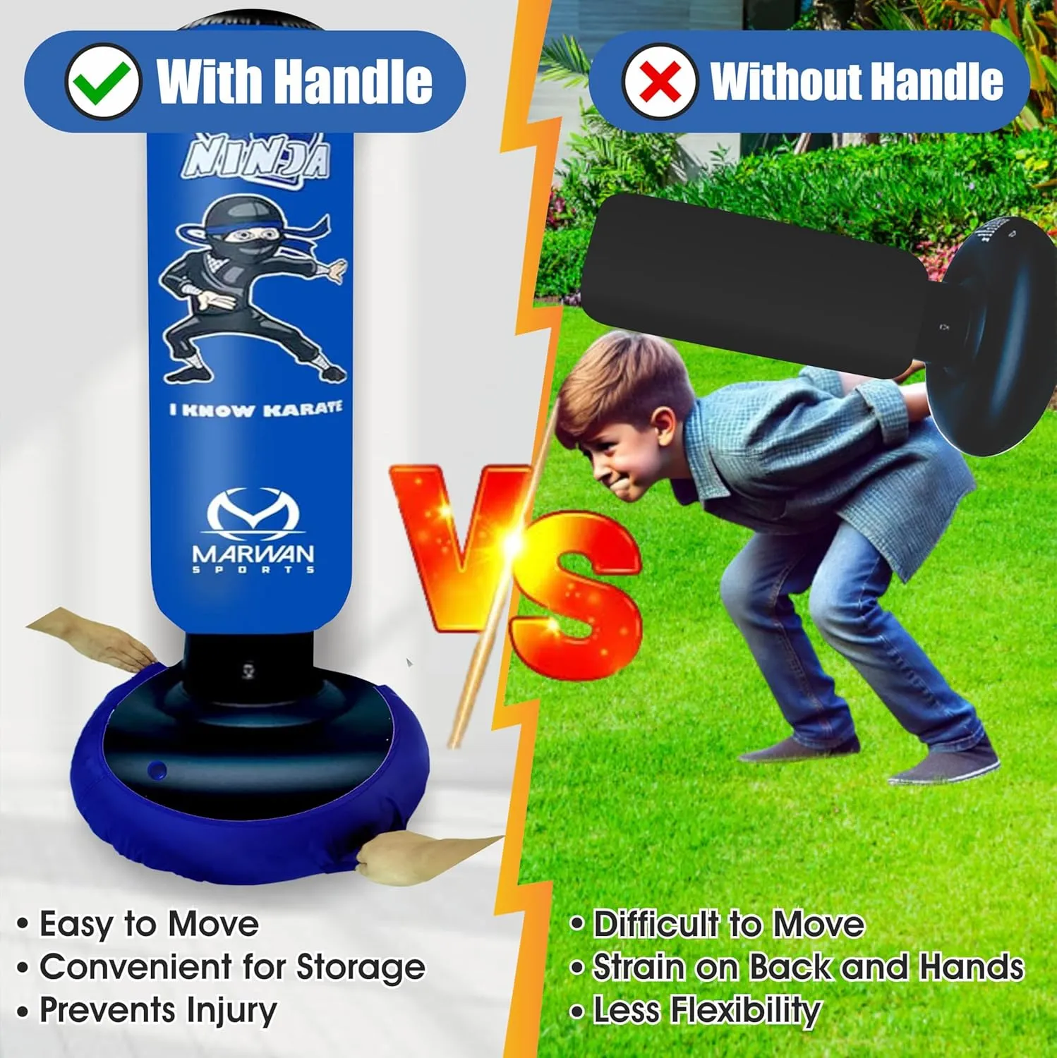 5-in-1 Kids Punching Bag Set – Ultra-Durable, Fast Bounce-Back Inflatable Boxing Bag with Gloves & Air Pump – Exciting & Safe Active Play for Boys Ages 4-12 (Patent Pending)