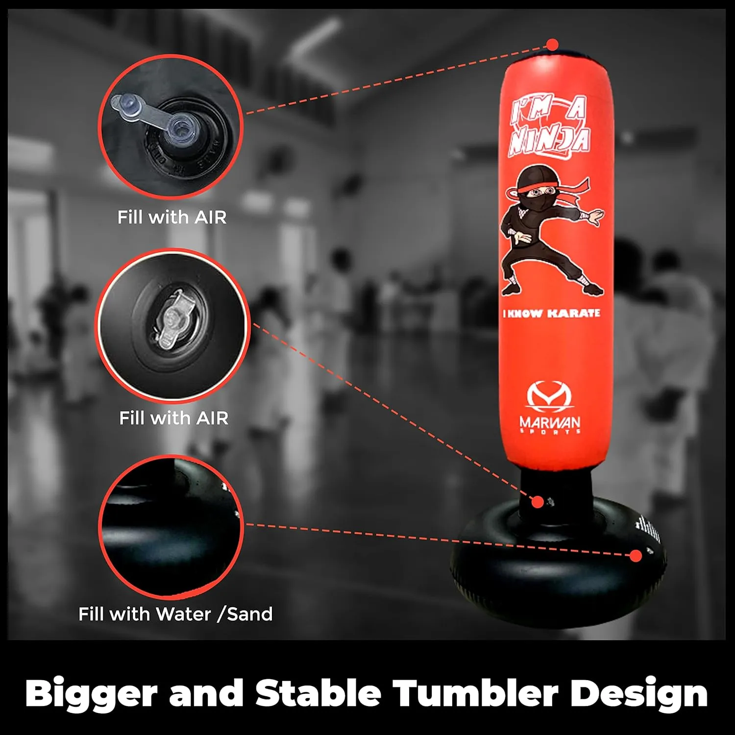 5-in-1 Kids Punching Bag Set – Ultra-Durable, Fast Bounce-Back Inflatable Boxing Bag with Gloves & Air Pump – Exciting & Safe Active Play for Boys Ages 4-12 (Patent Pending)
