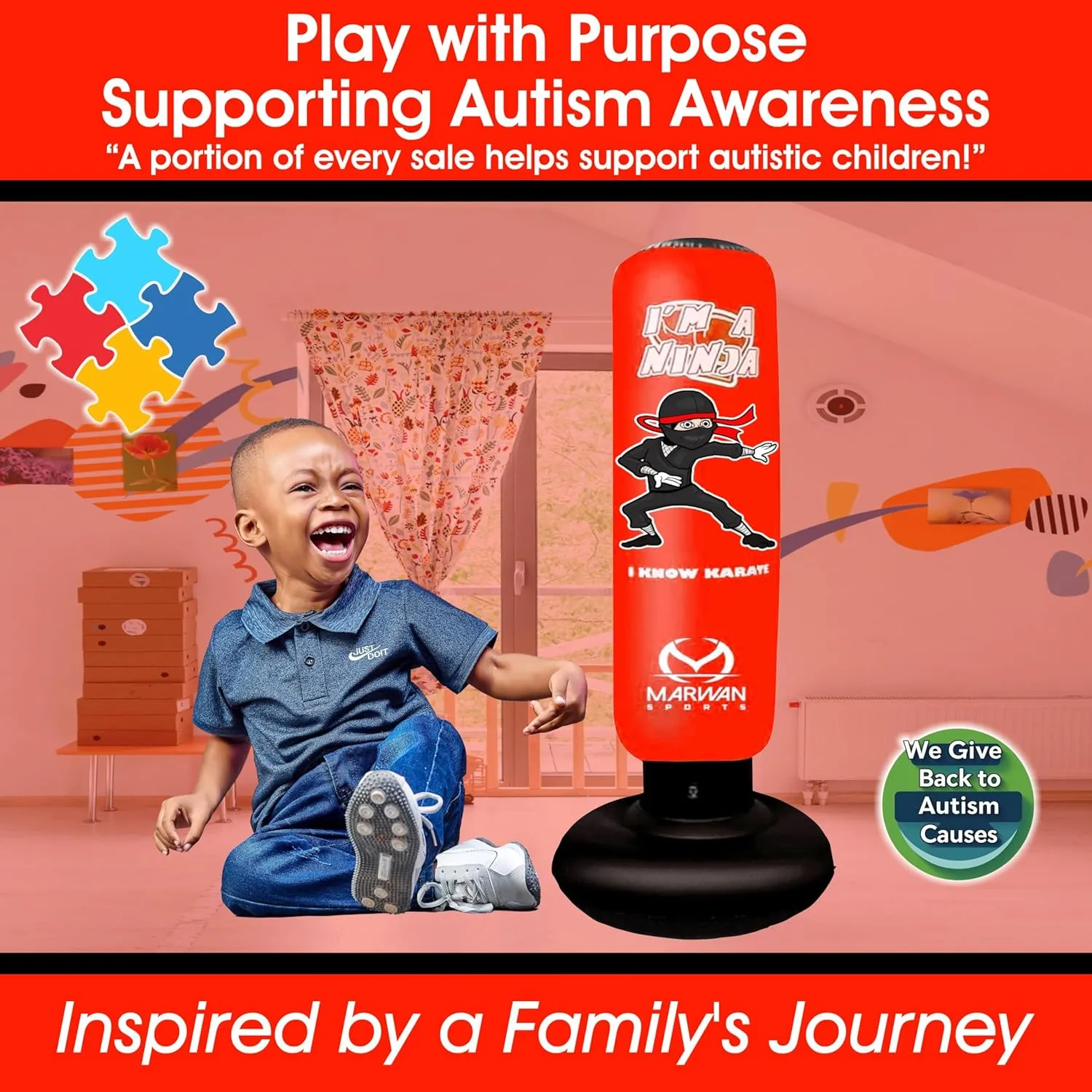 5-in-1 Kids Punching Bag Set – Ultra-Durable, Fast Bounce-Back Inflatable Boxing Bag with Gloves & Air Pump – Exciting & Safe Active Play for Boys Ages 4-12 (Patent Pending)