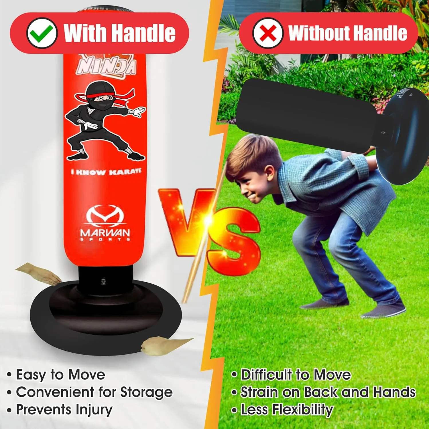 5-in-1 Kids Punching Bag Set – Ultra-Durable, Fast Bounce-Back Inflatable Boxing Bag with Gloves & Air Pump – Exciting & Safe Active Play for Boys Ages 4-12 (Patent Pending)