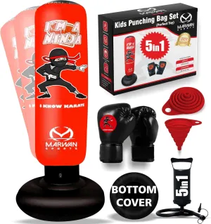 5-in-1 Kids Punching Bag Set – Ultra-Durable, Fast Bounce-Back Inflatable Boxing Bag with Gloves & Air Pump – Exciting & Safe Active Play for Boys Ages 4-12 (Patent Pending)
