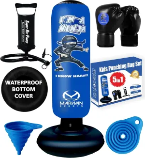 5-in-1 Kids Punching Bag Set – Ultra-Durable, Fast Bounce-Back Inflatable Boxing Bag with Gloves & Air Pump – Exciting & Safe Active Play for Boys Ages 4-12 (Patent Pending)