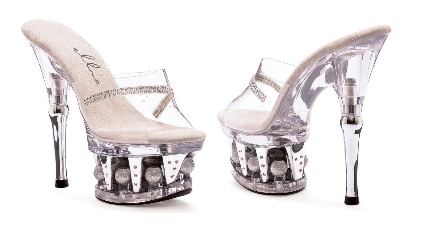 6 Inch Heel Clear Rhinestone Mule with Disco Ball Platform