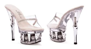 6 Inch Heel Clear Rhinestone Mule with Disco Ball Platform