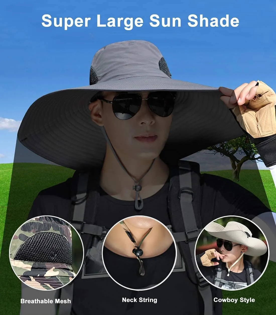 6" Wide Brim Sun Protection Hat Outdoor Unisex Bucket Hats for Hiking Beach Fishing Safari Garden Lawn Yard Work Kayaking