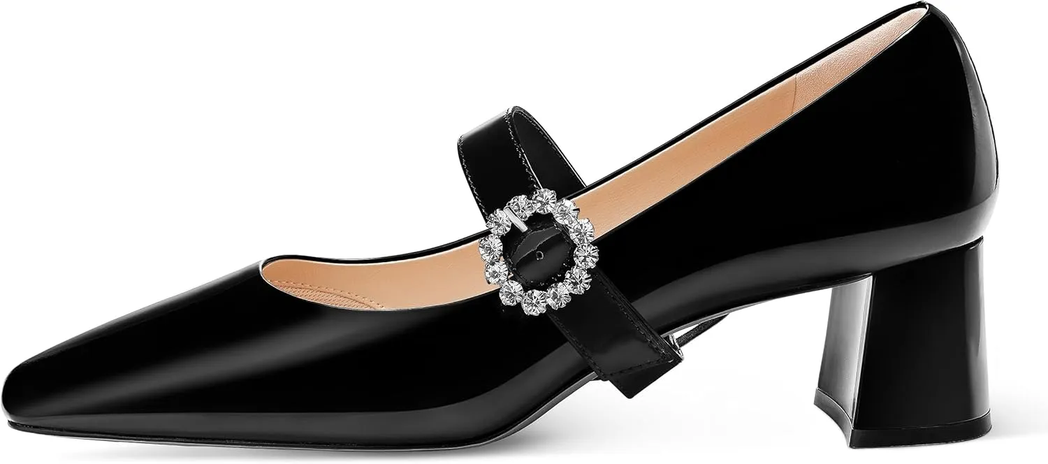7or9 Mary Janes Shoes Women Comfortable Mary Jane Heels Patent Leather Shoes for Women Air Touch Foam- Black, White, Silver, Red