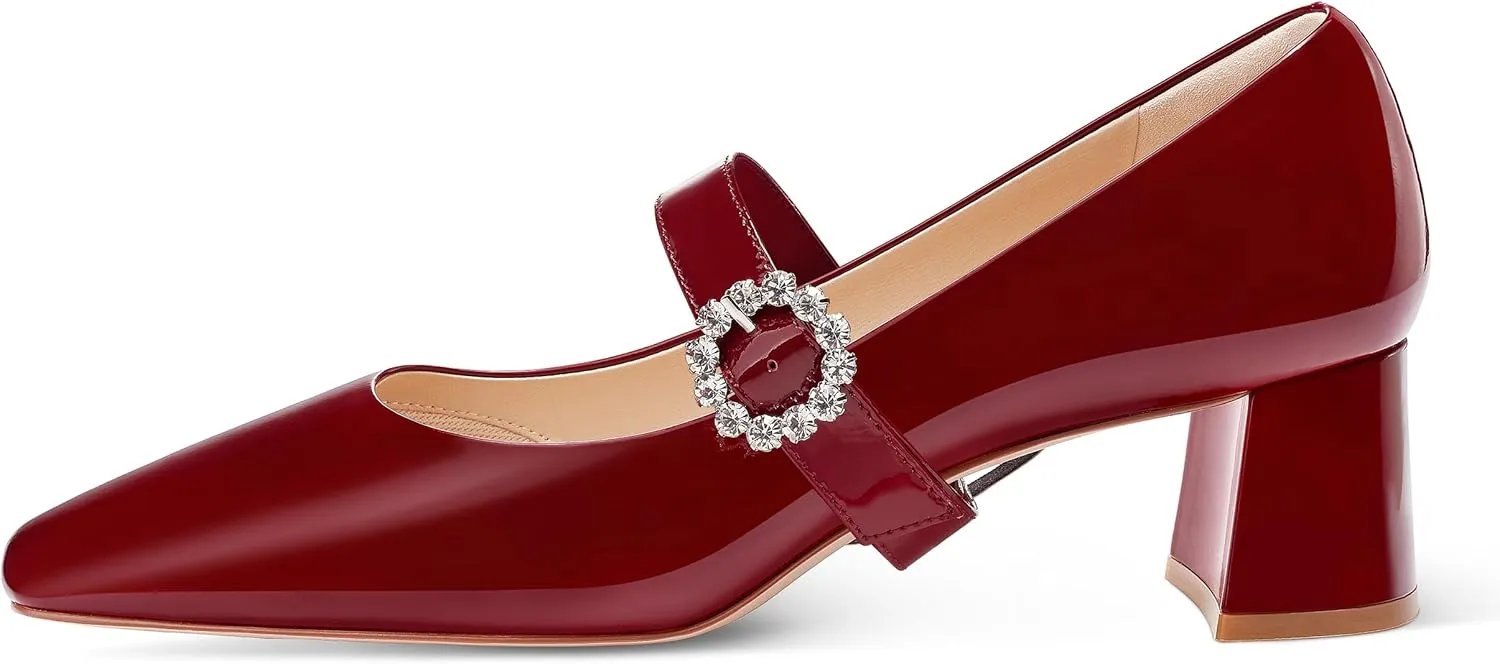 7or9 Mary Janes Shoes Women Comfortable Mary Jane Heels Patent Leather Shoes for Women Air Touch Foam- Black, White, Silver, Red