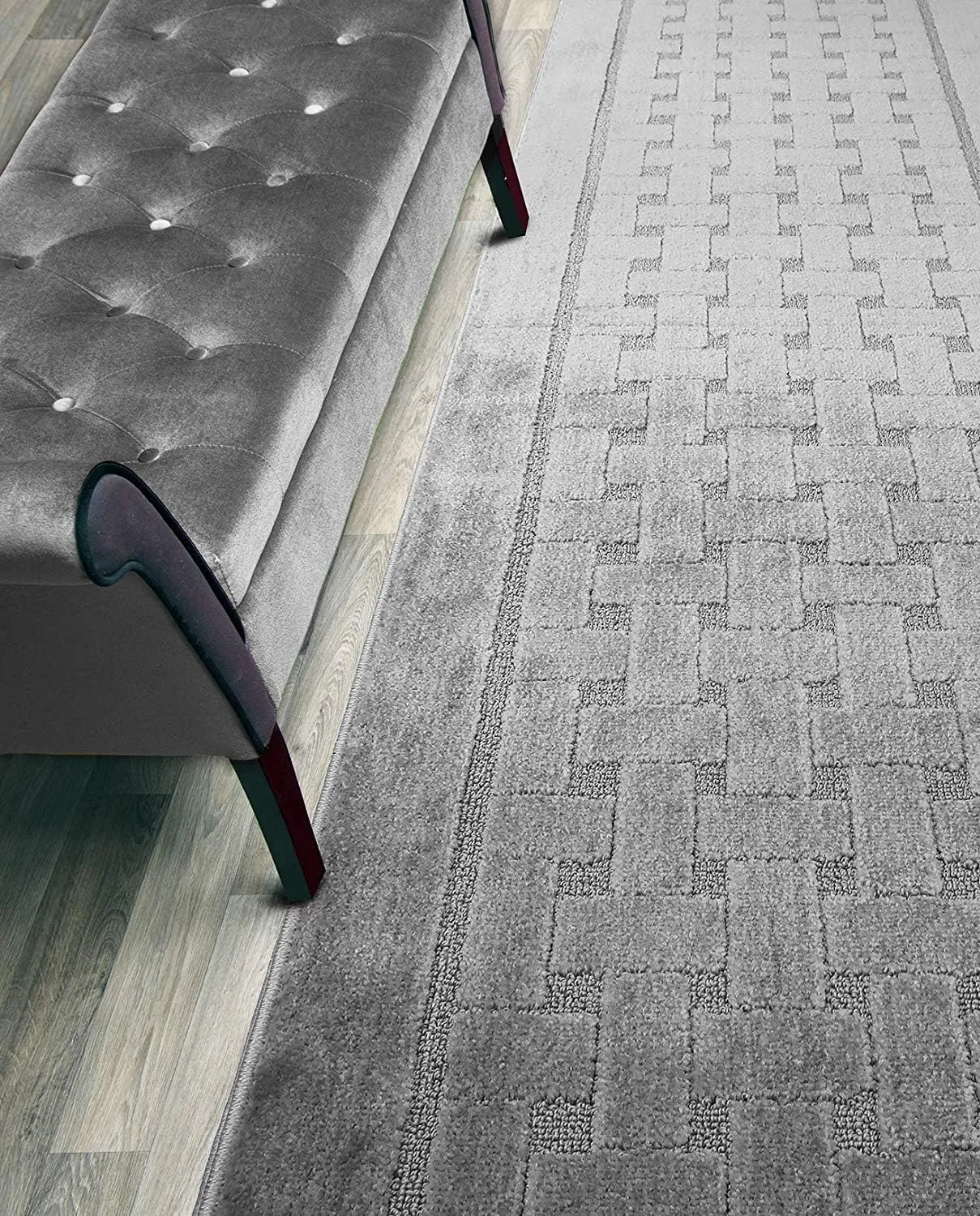 8 ft Long, Grey, Non-Slip Washable Carpet Runner Rug with Rubber Backing, Custom Floor Mat for Kitchen Hallway Stairs Bedroom Bathroom Entryway, Your Choice of Length (26" X 8')