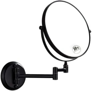 8 inch Wall Mounted Makeup Mirror 1X/10X Magnifying,Double Sided 360° Swivel Extendable Shaving Cosmetic Mirror Round Vanity Mirror for Bathroom Hotels,Black