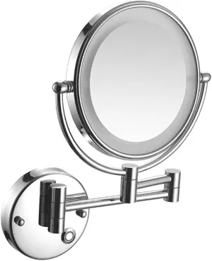 8-Inch Wall Mounted Makeup Mirror with Magnification, Makeup Mirror with LED Lights, Two-Sided Extendable, 360 Degree Swivel, Extendable Arm, Round, for Bathroom ( Color : Bright Silver , Size : 10x )