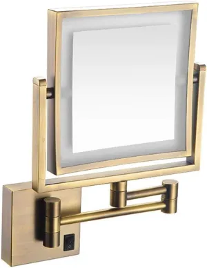 8''x 8'' Square Lighted Wall Mount Makeup Mirror with 3X Magnification, Double Sided Swivel Vanity Mirror for Bathroom, Extendable Arm, for Girls (Color : Antique Color, Size : USB)