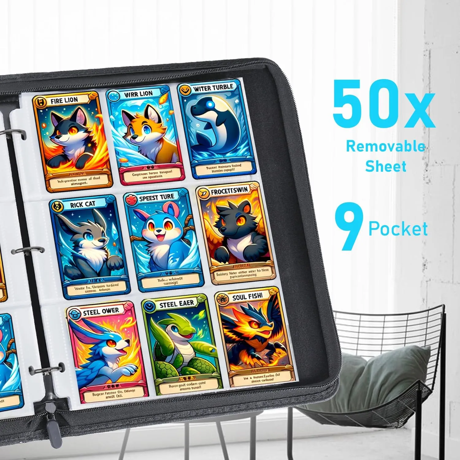 900 Pockets Trading Baseball Card Binder with Sleeves, 50 Removable Pages, 3 Ring Zipper Binder Collectable Card Book Album with Strap, Leather Sport Games Cards Folder, Card Collector Gifts