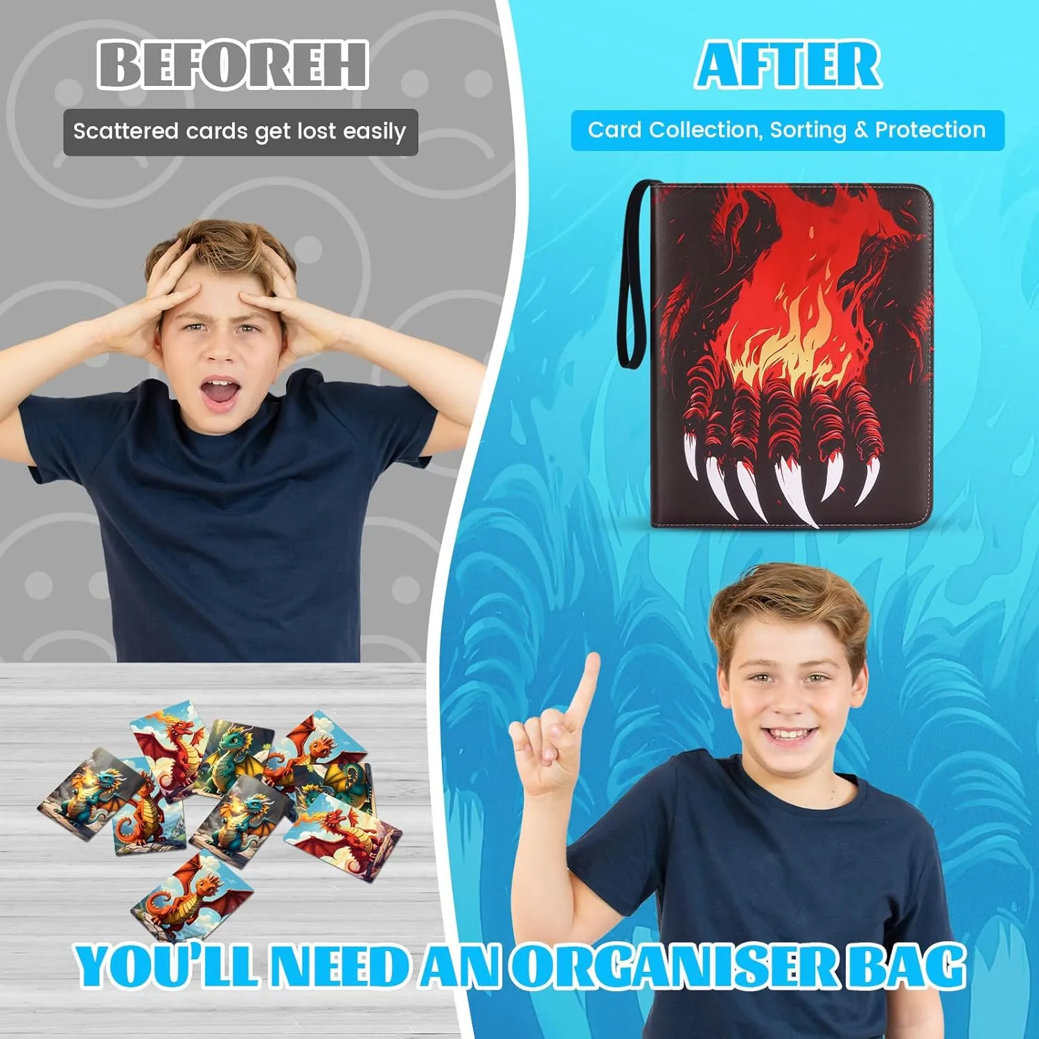 900 Pockets Trading Card Binder with Sleeves, Sports Card Binder Collectible Trading Card Albums Fits Cards with 50 Removable Sleeves