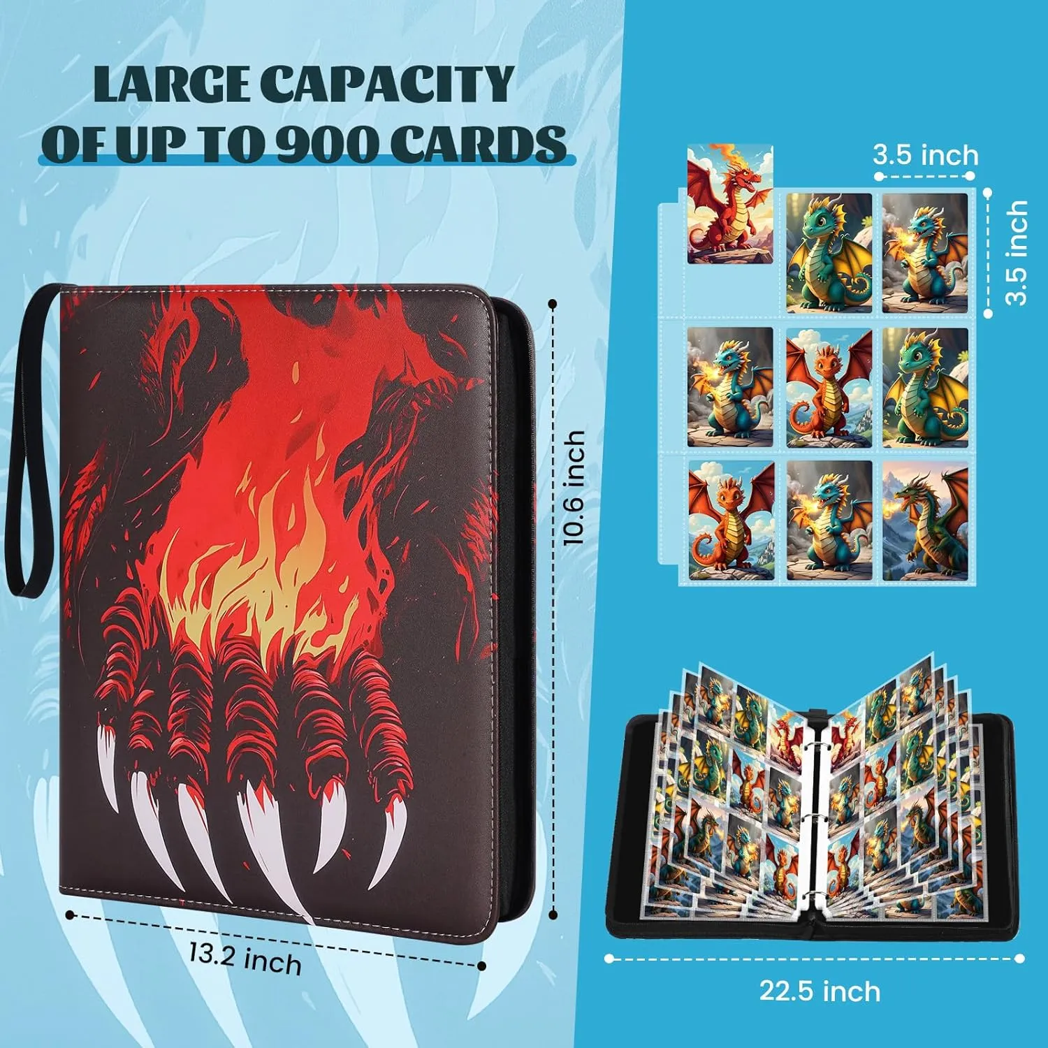 900 Pockets Trading Card Binder with Sleeves, Sports Card Binder Collectible Trading Card Albums Fits Cards with 50 Removable Sleeves