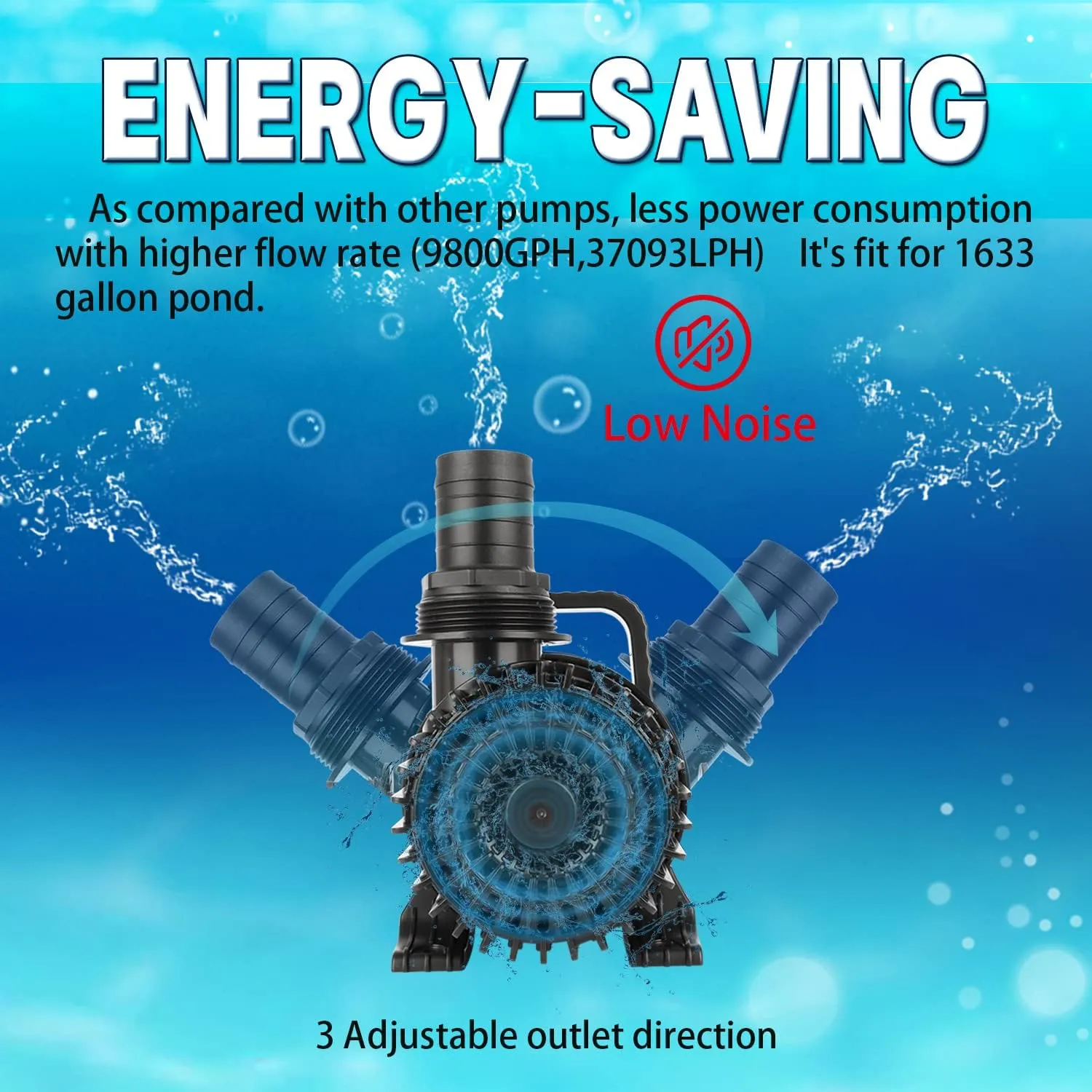 (9800GPH-620W,UL listed) High Flow Submersible Pond Water Aquarium Pump Multi Scenario Application
