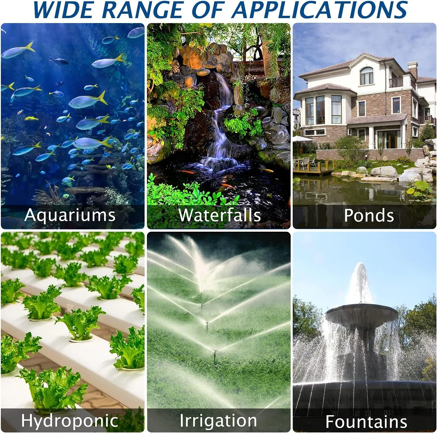 (9800GPH-620W,UL listed) High Flow Submersible Pond Water Aquarium Pump Multi Scenario Application