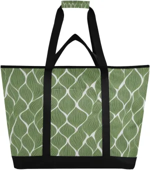 Abstract Olive Leaves Reusable Insulated Lunchbox Cooler Bag, Leakproof Kitchen Grocery Bag Collapsible Portable Cooler Tote Bag for Picnic, Camping, Office, Travel