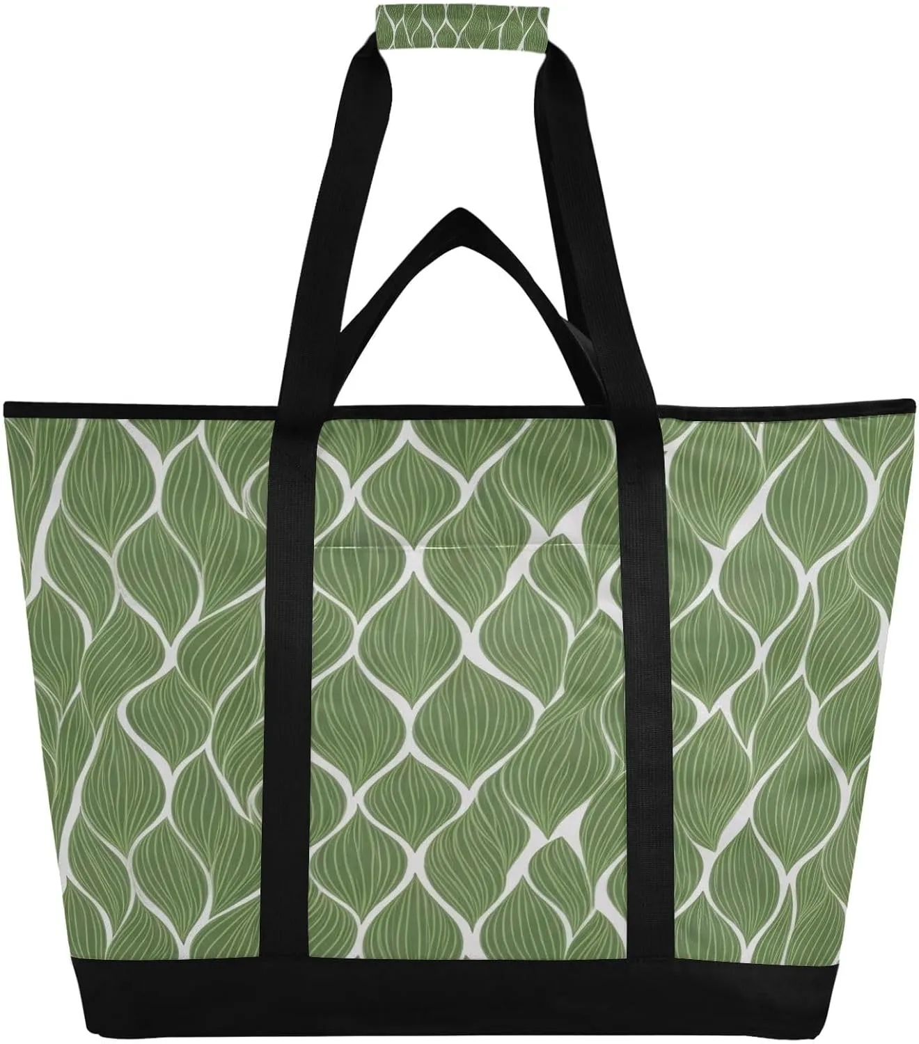Abstract Olive Leaves Reusable Insulated Lunchbox Cooler Bag, Leakproof Kitchen Grocery Bag Collapsible Portable Cooler Tote Bag for Picnic, Camping, Office, Travel