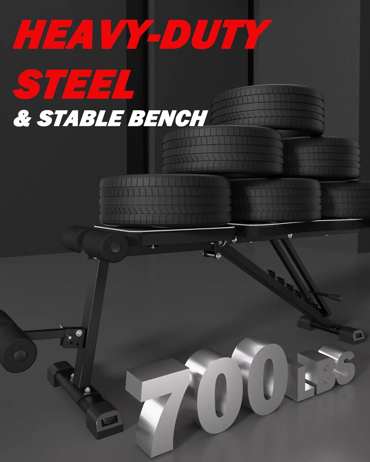 Adjustable Weight Bench Workout Bench for Home Gym, Foldable Workout Bench 700LBS Weight Capacity for Full Body Strength Training,Incline Flat Decline Sit-up Bench (2 Resistance Bands)
