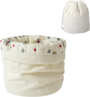 Aesthetic Corduroy Drawstring Makeup Bag with Quilted Lining, Coquette Quilted Cotton Cosmetic Bag, Portable Travel Organized Toiletry Bag for Women Girls（06White Heart Bear）