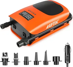 AGPTEK 22PSI High Pressure Paddle Board Pump Electric SUP Air Pump Portable Paddle Board Pump,Inflation and Deflation Function Auto-Off &12V DC Car Connector Dual Stage for Paddle Board,Boats,Inflator