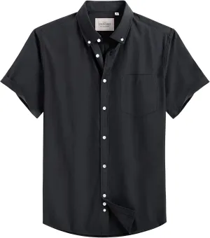 Alimens & Gentle Men's Short Sleeve Oxford Shirt Regular Fit Button Down Collar Shirts with Pocket