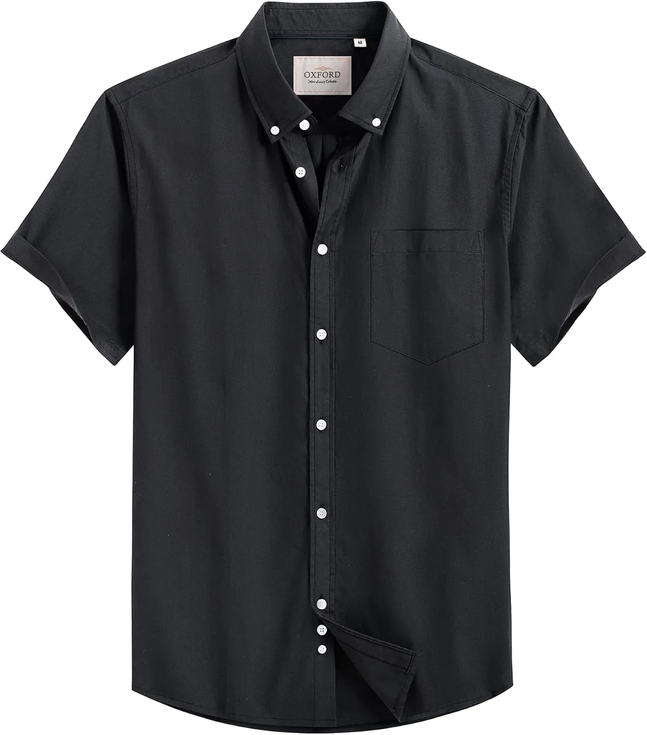 Alimens & Gentle Men's Short Sleeve Oxford Shirt Regular Fit Button Down Collar Shirts with Pocket