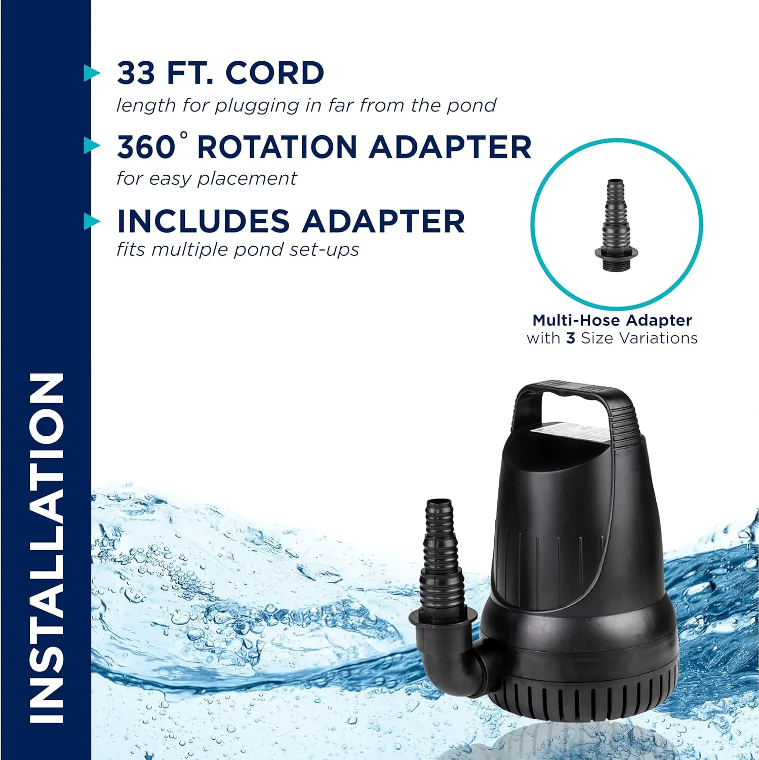 Alpine Corporation Submersible 3100 GPH Fountain Hurricane Pump for Large Fountains and Birdbaths Outdoor Décor Accessory