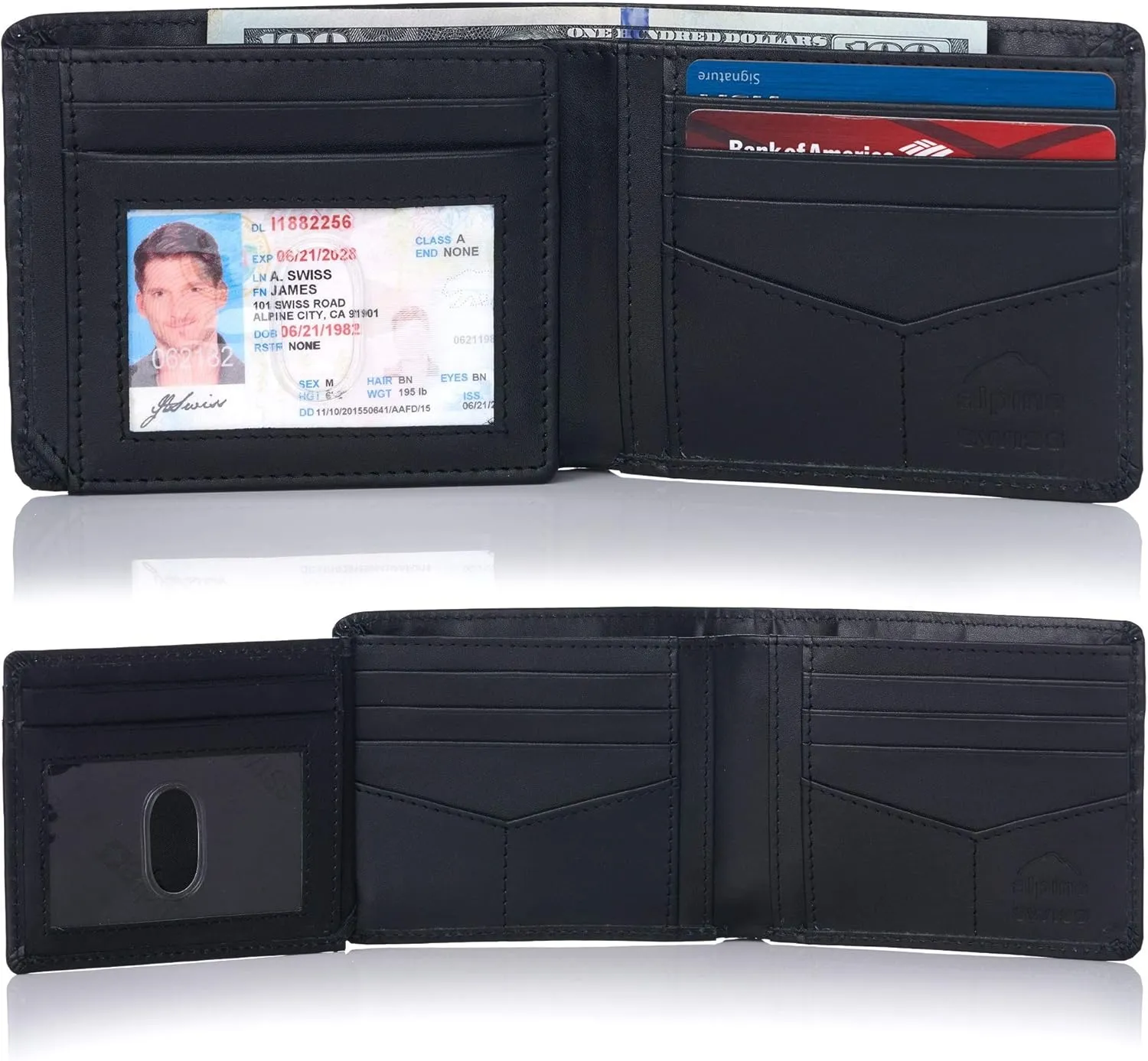 Alpine Swiss RFID Luka Men's Flip ID Wallet Deluxe Capacity Bifold With Divided Bill Section Comes in a Gift Box
