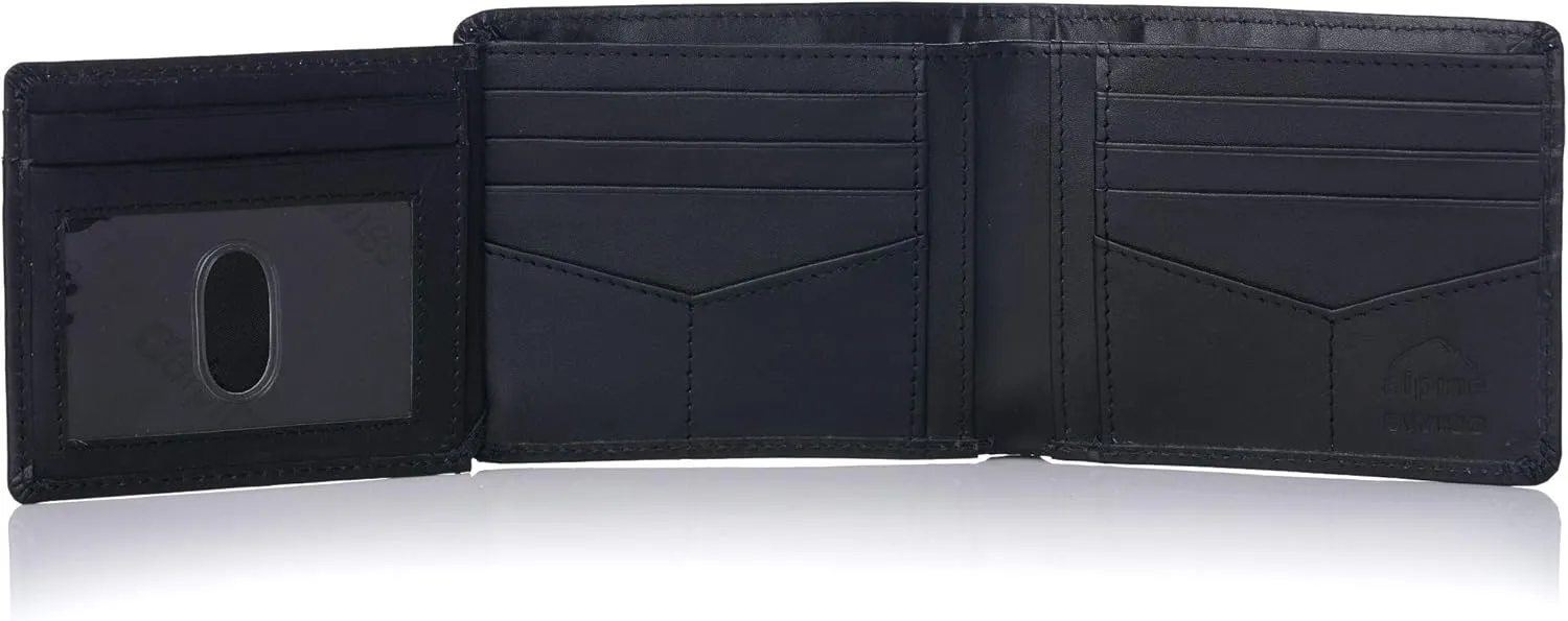 Alpine Swiss RFID Luka Men's Flip ID Wallet Deluxe Capacity Bifold With Divided Bill Section Comes in a Gift Box