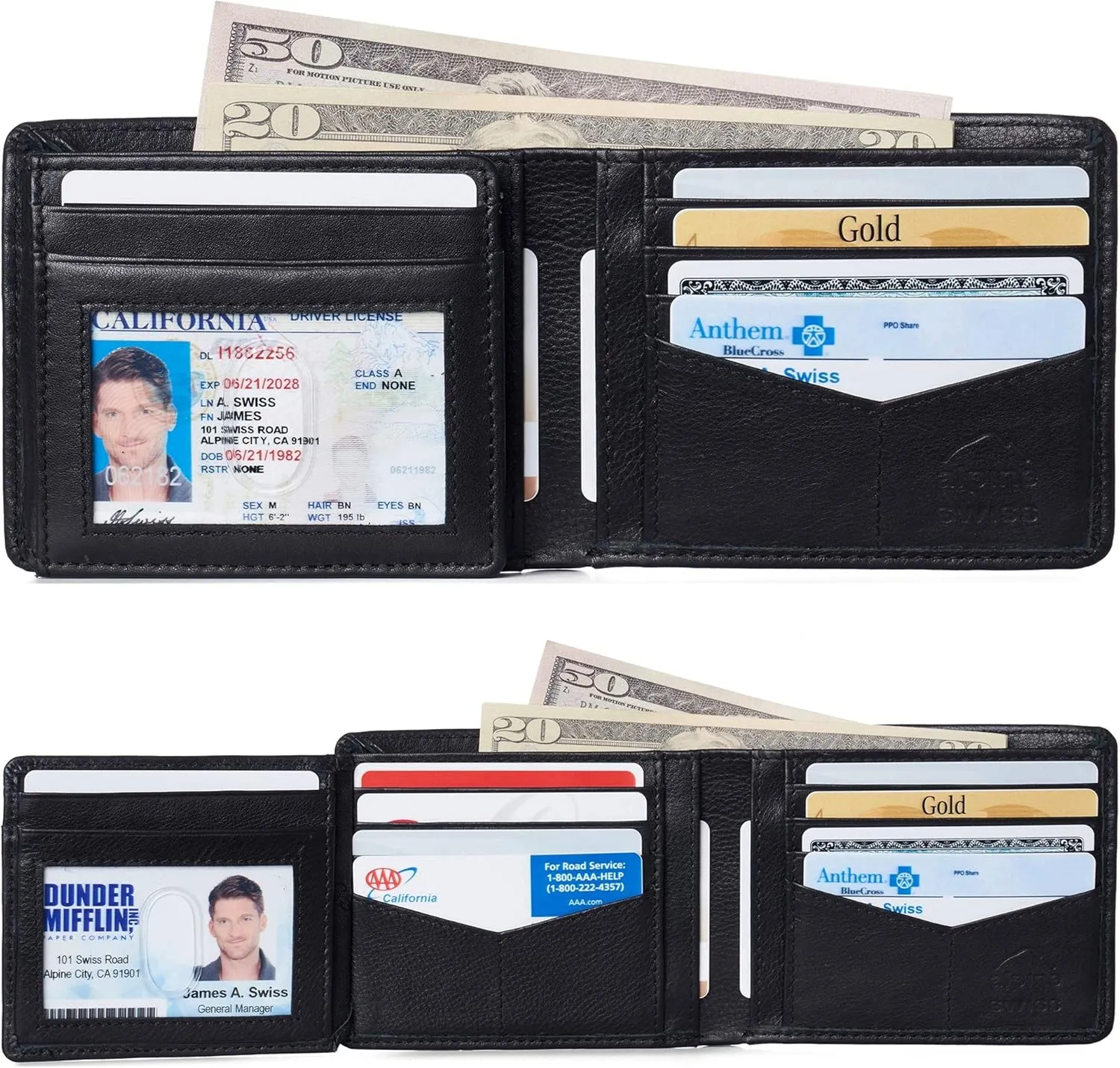 Alpine Swiss RFID Luka Men's Flip ID Wallet Deluxe Capacity Bifold With Divided Bill Section Comes in a Gift Box