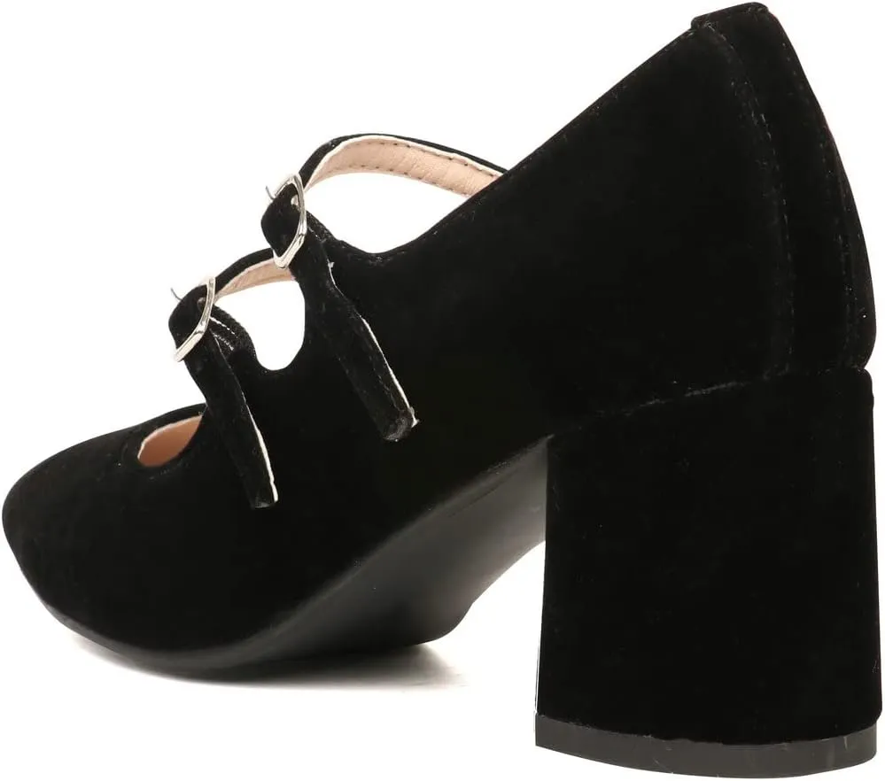Alsoloveu Women's Mary Jane Shoes Patent Leather Retro Low Chunky Heels Pump Shoes for Women Double Ankle Strap Pumps