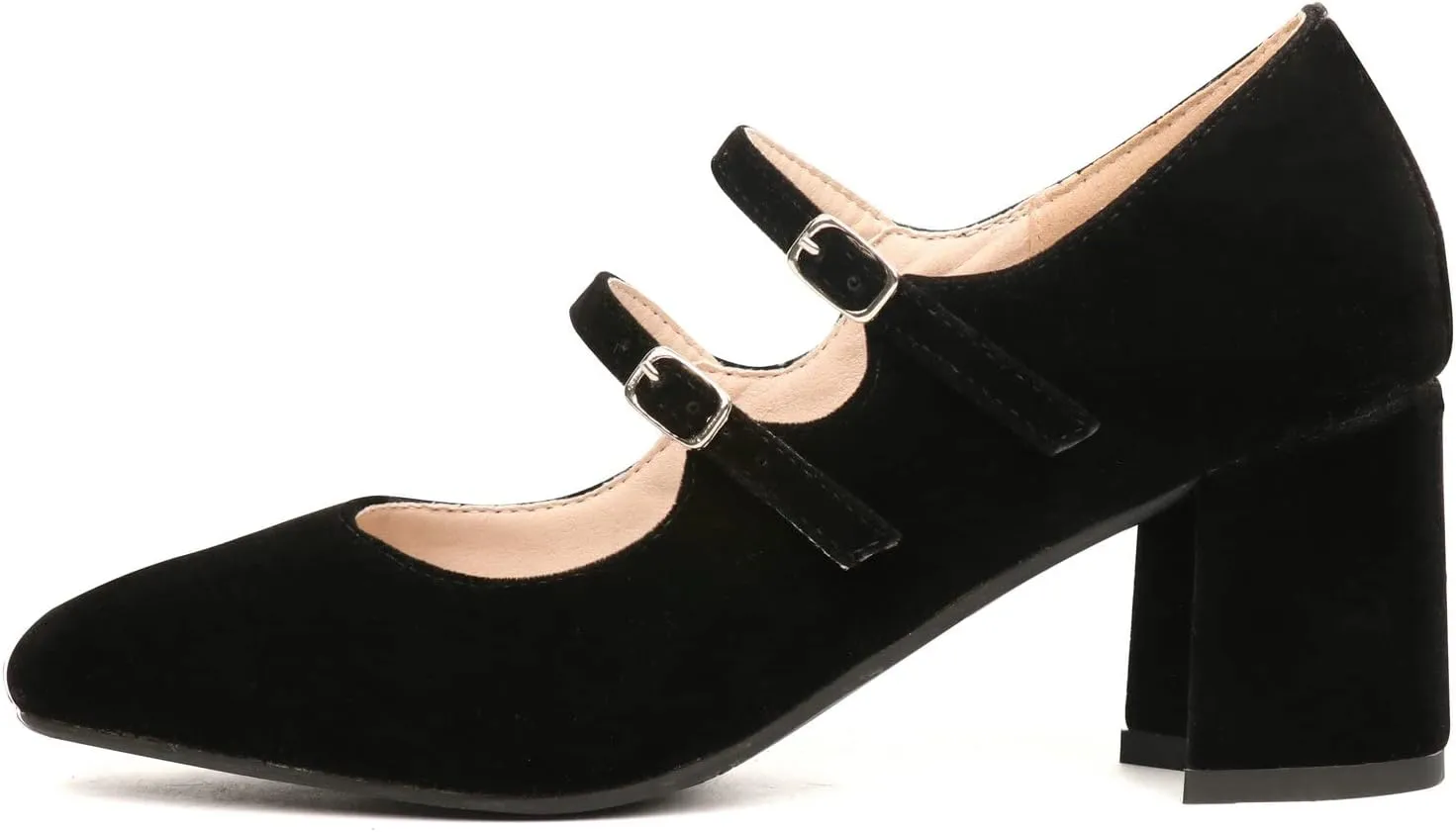 Alsoloveu Women's Mary Jane Shoes Patent Leather Retro Low Chunky Heels Pump Shoes for Women Double Ankle Strap Pumps