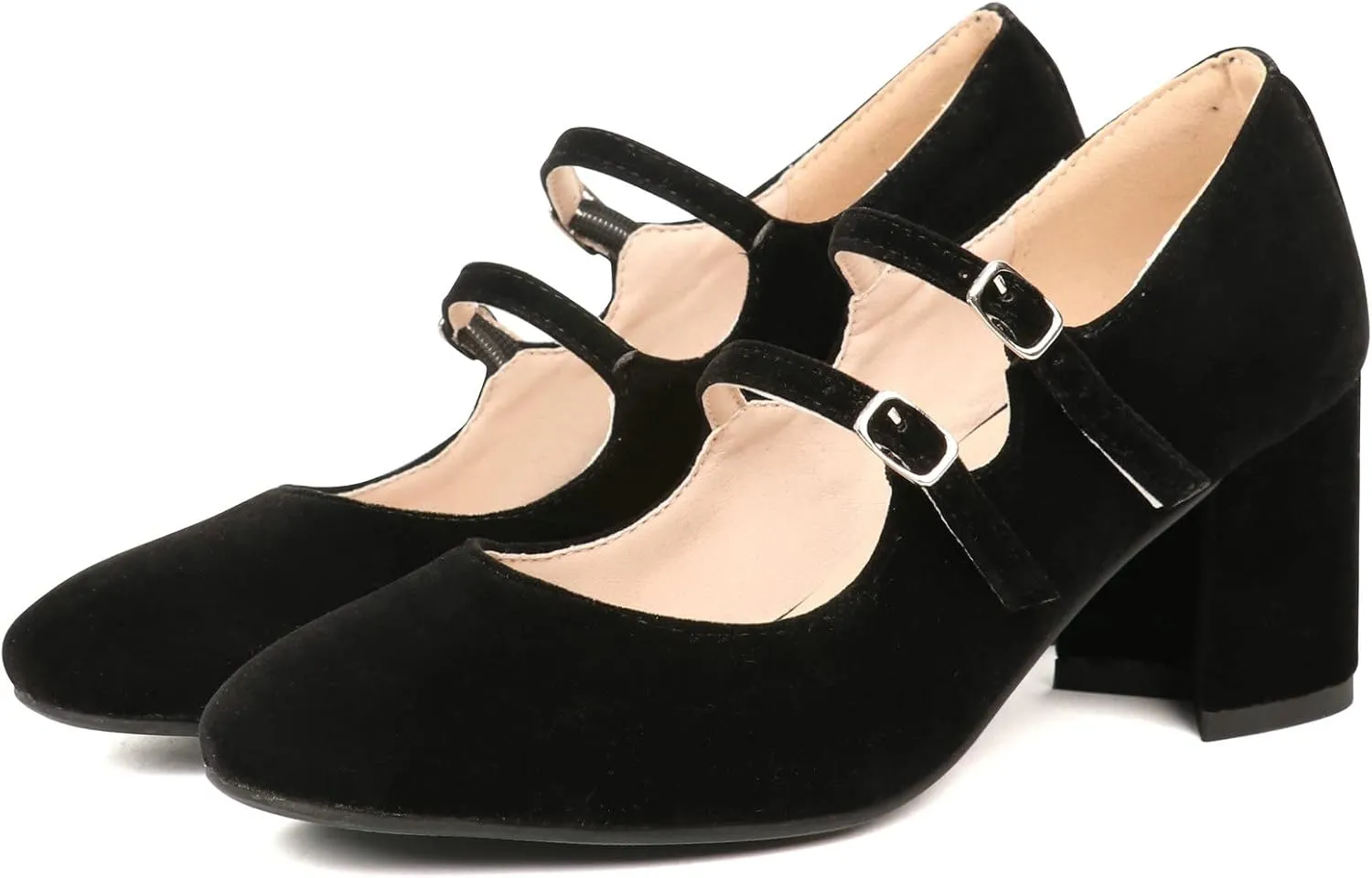 Alsoloveu Women's Mary Jane Shoes Patent Leather Retro Low Chunky Heels Pump Shoes for Women Double Ankle Strap Pumps