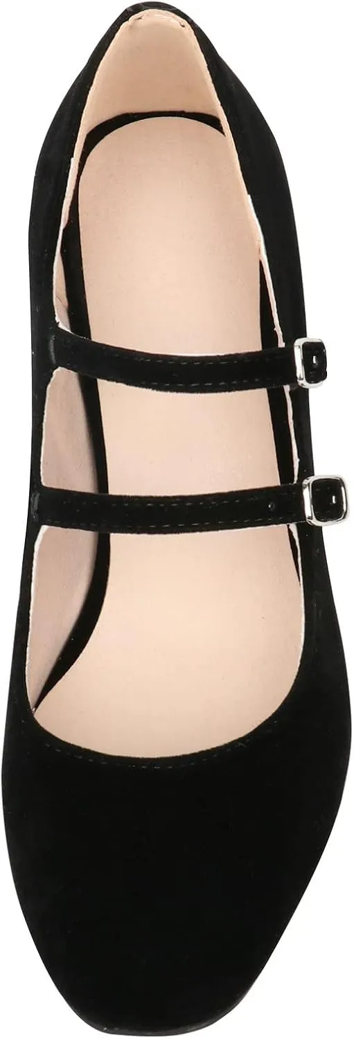 Alsoloveu Women's Mary Jane Shoes Patent Leather Retro Low Chunky Heels Pump Shoes for Women Double Ankle Strap Pumps