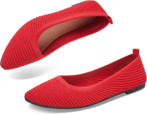ALTOCIS Womens Knit Ballet Flats Ladies Comfortable Pointed-Toe Dressy Shoes Casual Soft Flat Shoes Ballerina Walking Flats Shoes