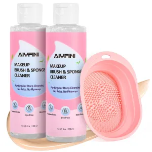 Alyfini Makeup Brush Cleaner Solution   Scrub Basin Combo, Removes Tough Stain on Make Up Brushes Set/Sponge/Puffs, Deep Clean Inner Bristles from Waterproof Foundation/Concealer, 10.2 Fl Oz/300 ml