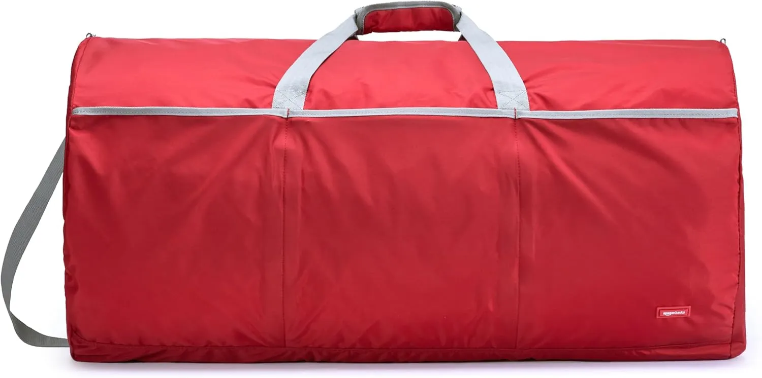 Amazon Basics 32" Extra Large Foldable Duffle Bag for Travel & Storage, with Exterior/Interior Zippered Pockets, Lightweight/Durable Nylon Material, 50-LBS Capacity, 9254 Cubic Inch (150L), Red